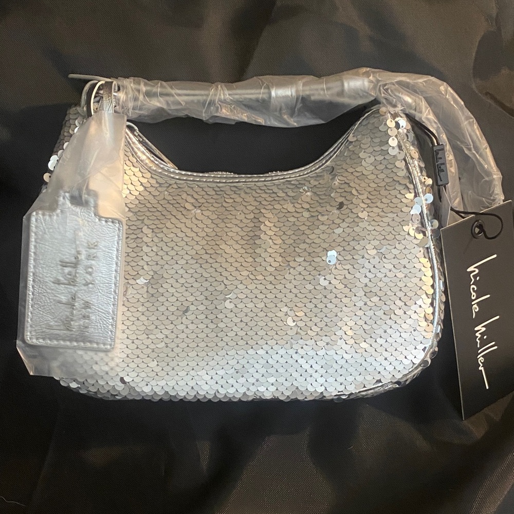 Nicole Miller Sparkling Silver Sequin Shoulder Bag